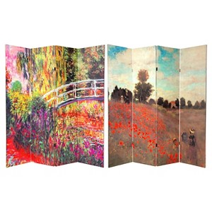 Monet Fine Art Double Sided Room Divider Japanese Bridge and Poppy Field in Argenteu - Oriental Furniture - 1 of 3