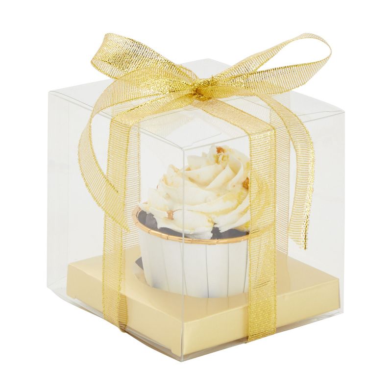 Sparkle and Bash 24 Pack Individual Cupcake Boxes Containers, Cupcake Carrier Holder with Gold Ribbon for Wedding Party Favors, 5 of 10