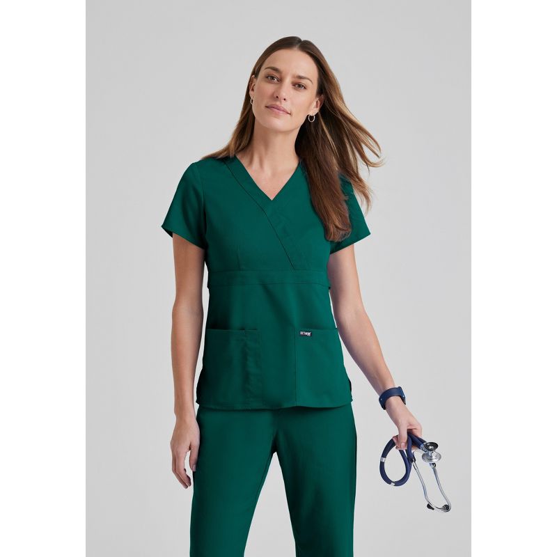 Grey's Anatomy by Barco - Classic Women's Riley 3-Pocket Mock Wrap V-Neck Srub Top, 1 of 6
