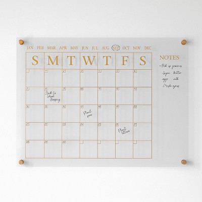 Clear Gold Acrylic Monthly Wall Calendar with Notes