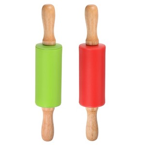 Unique Bargains Silicone Smooth Non-Stick Wooden Handle Kitchen Rolling Pin 2 Pcs - 1 of 4