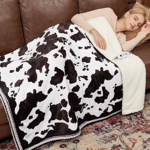 GustoWave Cow Print 10 Heat Levels Electric Heating Blanket, Machine Washable, Brown+White - 1 of 4