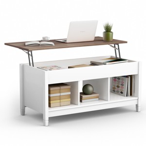 Costway Lift Top Coffee Table w/ Hidden Compartment and Storage Shelves Modern Furniture White - 1 of 4