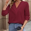 Women's V-Neck Long Sleeve Top, Stylish Design Casual Pullover for Office & Daily Wear - 2 of 4