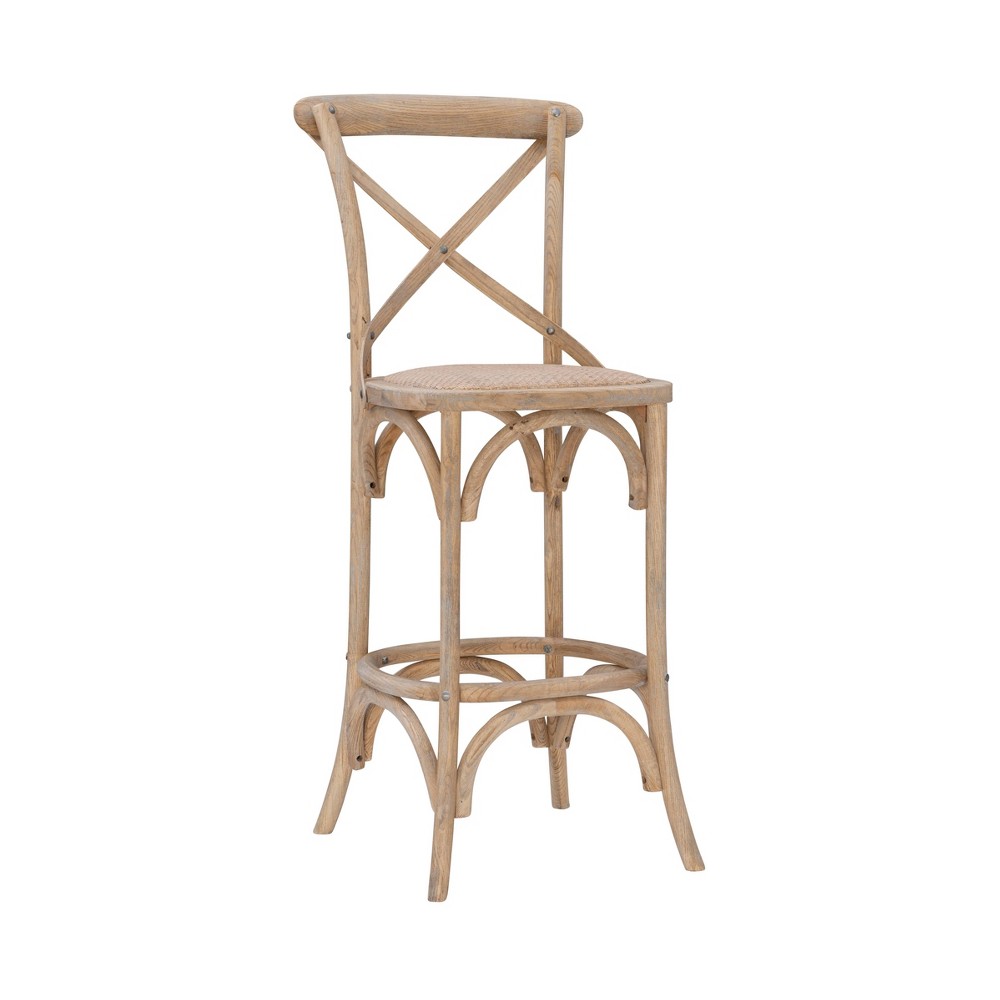 Photos - Chair Linon Roxy Wash Upholstery Barstool Gray - : Elm Wood, French Country Design, 30" Seat Height 
