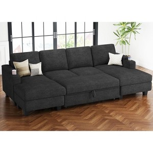 Belffin U-Shaped 6-Seater Sleeper Sectional - Modular Chenille Couch with Pull-Out Bed & Dual Storage Chaise - 1 of 4
