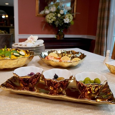 Gold Coast 4-Piece Scalloped Ceramic Tray and Bowls Set