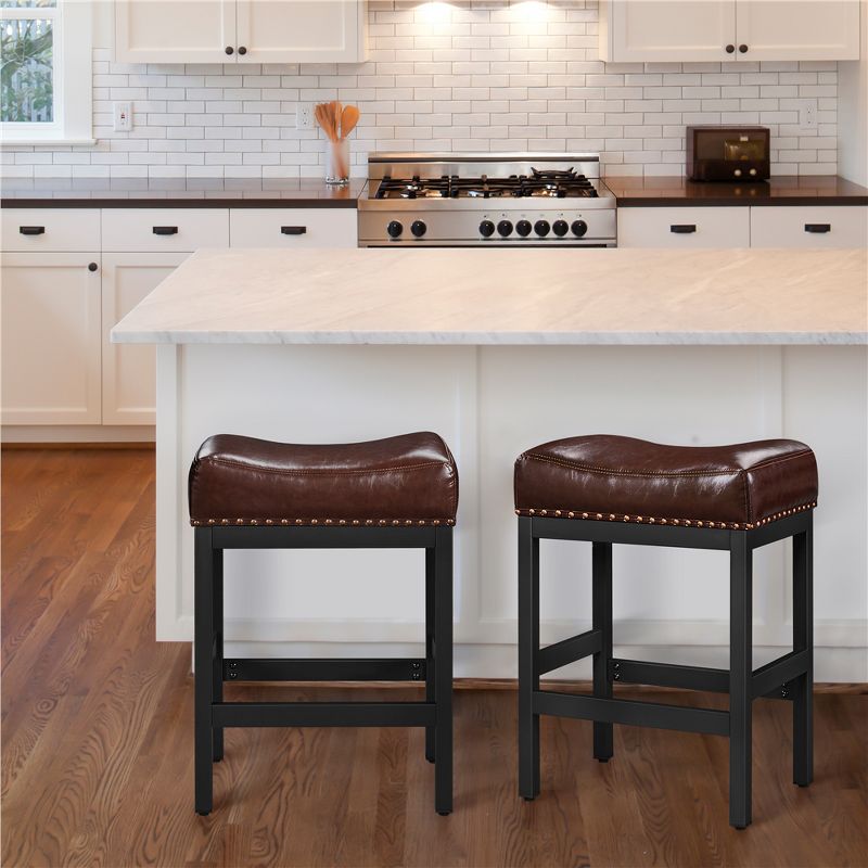 Yaheetech 26"H Bar Stools Faux Leather Counter Height Stools with Nailhead Trims Set of 2, 2 of 8