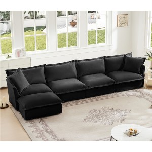 Oversized 156.6" Chenille Slipcovered L-Shaped Modular Sectional Sofa with French Edges and Removable Covers, 5-Piece Free combination - 1 of 4