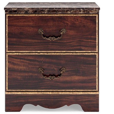 Dark Brown Traditional 2-Drawer Nightstand with USB Port