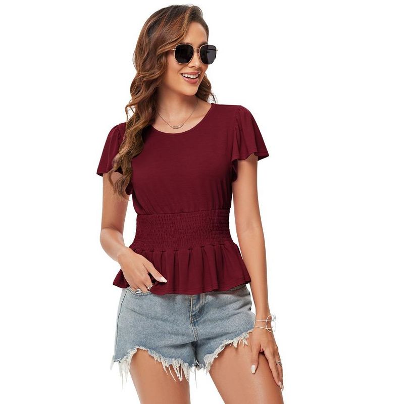 Whizmax Women Summer Pleated Crewneck Blouses Ruffle Short Sleeve Shirts Tops, 4 of 8
