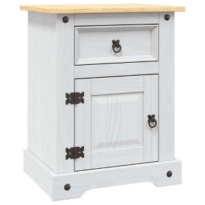 vidaXL Nightstand Storage Cabinet Table with Drawer Mexican Pine Corona Range - White - 1 of 4
