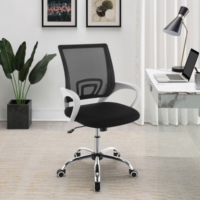 TiramisuBest Black Wood & Fabric Adjustable Desk Chair with Breathable Mesh, Chrome Base, Height-Adjustable Seat & Armrests