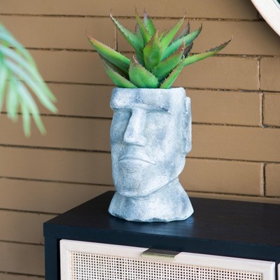 NAYSAYE Planters Easter Island Cement Planter Unique Statue Design for Indoor Outdoor Garden, Gray, 6.5"*5.5"*11"