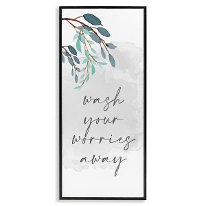 Stupell Industries Wash Your Worries Away Bathroom Phrase Blue Tree Branches, 24" x 10" - 1 of 4