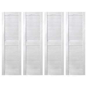 Plastic Development Group 14 x 55 Inch Exterior Vinyl Plastic Faux Louvered Window Shutters with Installation Kit and Instructions, 4 Pack, White - 1 of 4