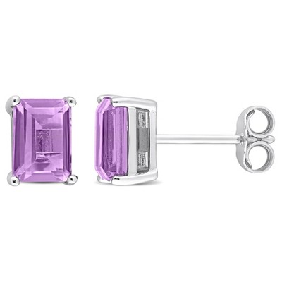 EVERLY JEWELRY | Sterling Silver 2 CT TGW Emerald Cut Amethyst Stud Earrings