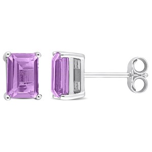 EVERLY JEWELRY | Sterling Silver 2 CT TGW Emerald Cut Amethyst Stud Earrings - 1 of 4