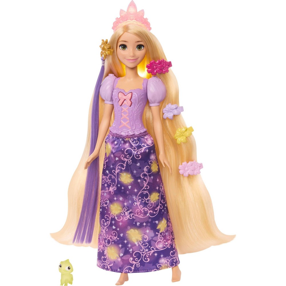 Disney Princess Light-Up Hair Rapunzel Fashion Doll with 5 Ways to Glow, Pascal Figure & 7 Accessories