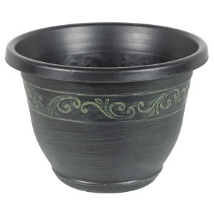 Garden Elements Indoor/Outdoor Plastic Tulip Banded Round Flower Pot Planter - 1 of 3