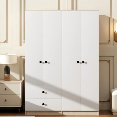 Customized Closet,Solid Wood Closet Wardrobe 4 Door Wardrobe Closet with Drawers,Shelf and Hanging Rod-Maison Boucle