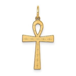 Black Bow Jewelry 14k Yellow Gold Laser Designed Ankh Cross Pendant - 1 of 4