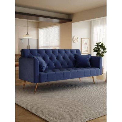 SYFERLORY 71 inch convertible love seat sofa, American retro green velvet, suitable for small living room, bedroom, office