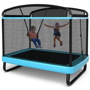 Infans 6 FT Kids Trampoline with Swing, Small Trampoline for 2 Kids, with Safety Enclosure Net, Built-in Zipper, Toddler Rectangle Trampoline, Blue - 1 of 4
