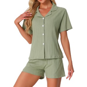 INSPIRE CHIC Women's Button Up Cotton Soft Short Sleeve Sleepwear with Shorts Pajamas Set - 1 of 4