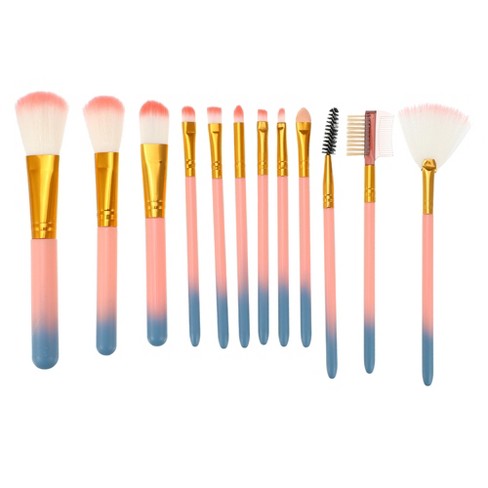 Unique Bargains Plastic Metal Handle Nylon Travel Makeup Brush Set  Multicolor 12 Pcs