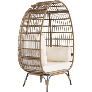 Wicker Egg Chair,Oversize Outdoor Indoor Patio Egg Shaped Lounge Chairs with 4 Cushions, for Porch, Backyard, Living Room, Reading - 1 of 4