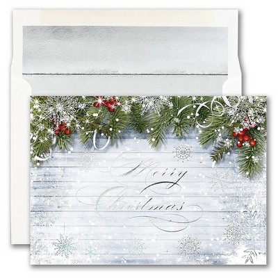 JAM Paper Blank Christmas Cards & Matching Envelopes Set Snowy Sentiment 6935191