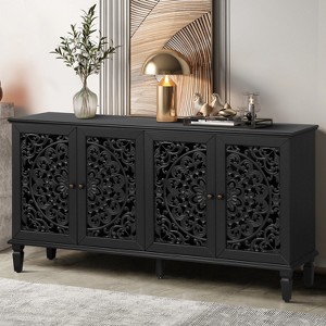 KWPZQEB Storage Cabinet, Vintage Sideboard with Symmetrical Floral Design, Display Cabinet W/Adjustable Shelf & Wood Legs for Living Room - 1 of 4