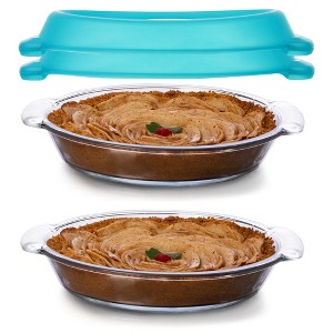Libbey Baker’s Premium Glass Pie Dish Set of 2 with Lids, 9 Inch Round Baking Dishes, Stackable Bakeware with GreatGrip Handles, Durable Covered Pie - 1 of 4