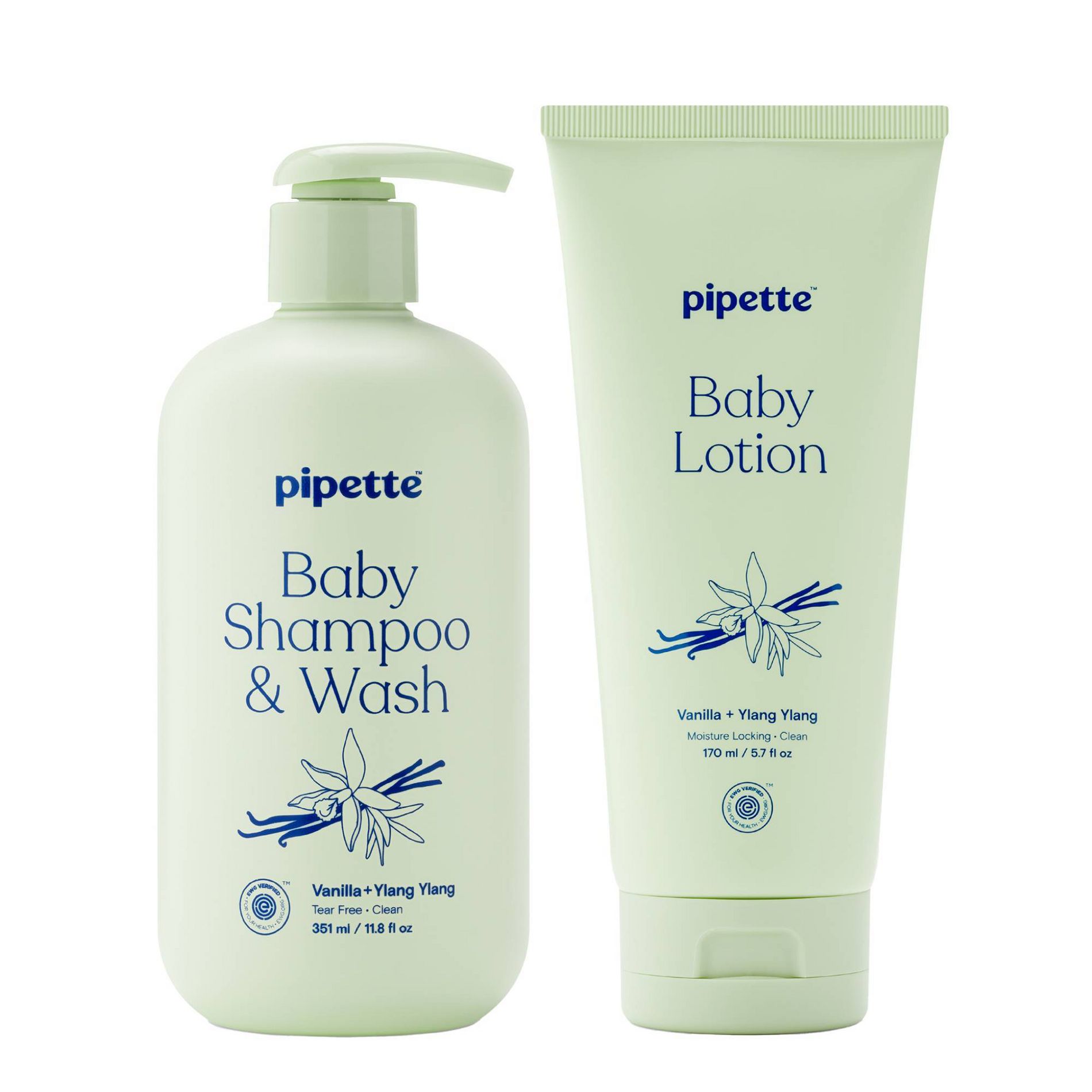 Pipette Baby Lotion Vanilla + Ylang Ylang 5.7 fl oz + Baby Shampoo 11.8 fl oz
