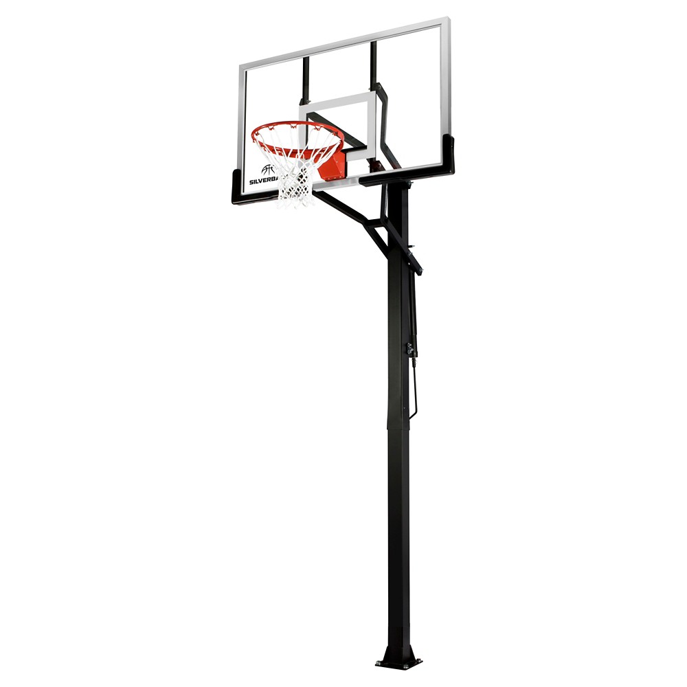 Silverback 54" In-Ground Height-Adjustable Basketball System with Tempered Glass Backboard, Anchor Mounting