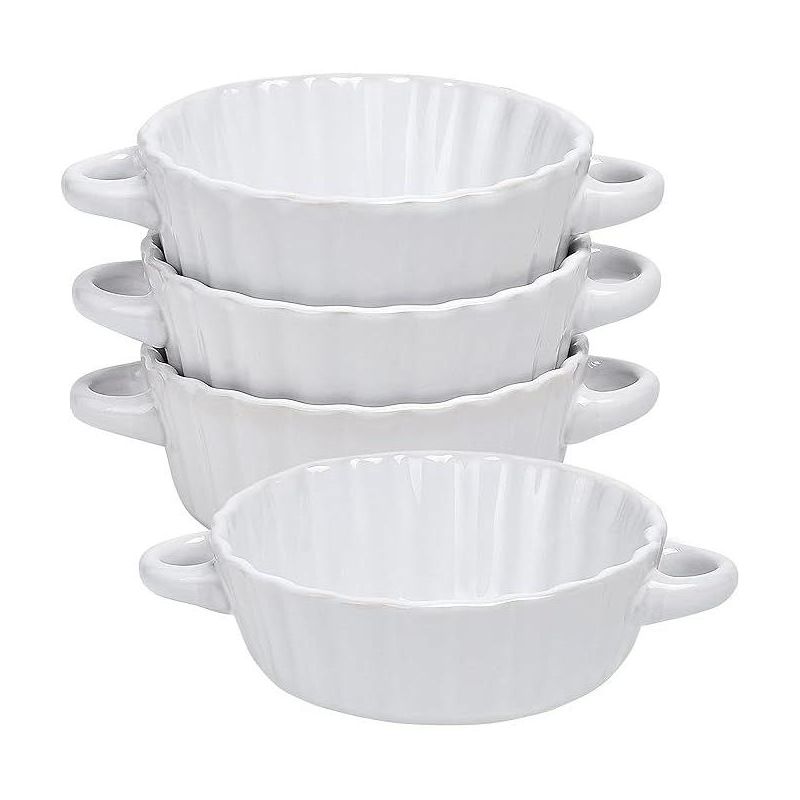Bruntmor 26oz Ceramic Soup Bowls with Double Handles, Set of 4, White Color, 5 of 6