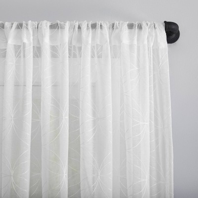 Tamaryn White Embroidered Trellis Sheer Curtain Panel 63" x 50"