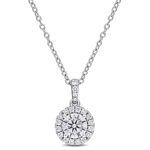 EVERLY JEWELRY | Sterling Silver 7/8 CT TGW Lab-Grown Diamond Halo Pendant with Chain, 17-inch - 1 of 4