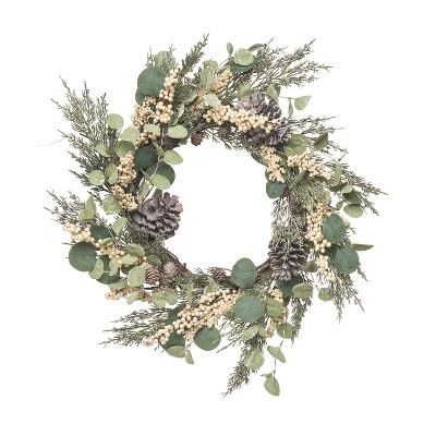 Transpac Artificial 24 in. Green Christmas Eucalyptus Berry Pine Wreath