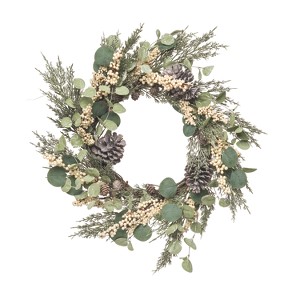 Transpac Artificial 24 in. Green Christmas Eucalyptus Berry Pine Wreath - 1 of 4