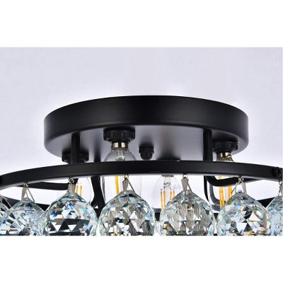 Corona 14-Inch Black and Crystal Flush Mount Light