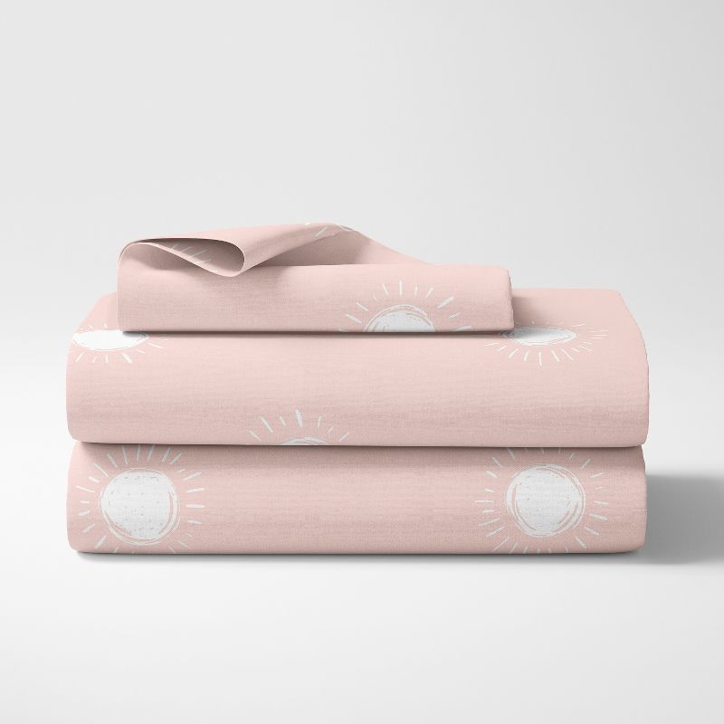 Sweet Jojo Designs Girl Kids Twin Sheet Set Boho Sun Pink and White 3pc, 3 of 6