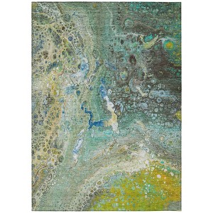 Teal Blue Lime Green And Green Abstract Washable Indoor Outdoor Area Rug - 1 of 4