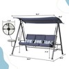 Okak 3-Seater Steel Porch Swing with Canopy,Outdoor Patio Swing Chair with Stand,Side Tables,Bench Swing for Patio,Garden,Backyard,Blue - 3 of 4