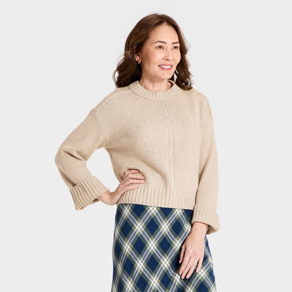 Women's Heritage Crewneck Pullover Sweater - Universal Thread™ Cream L