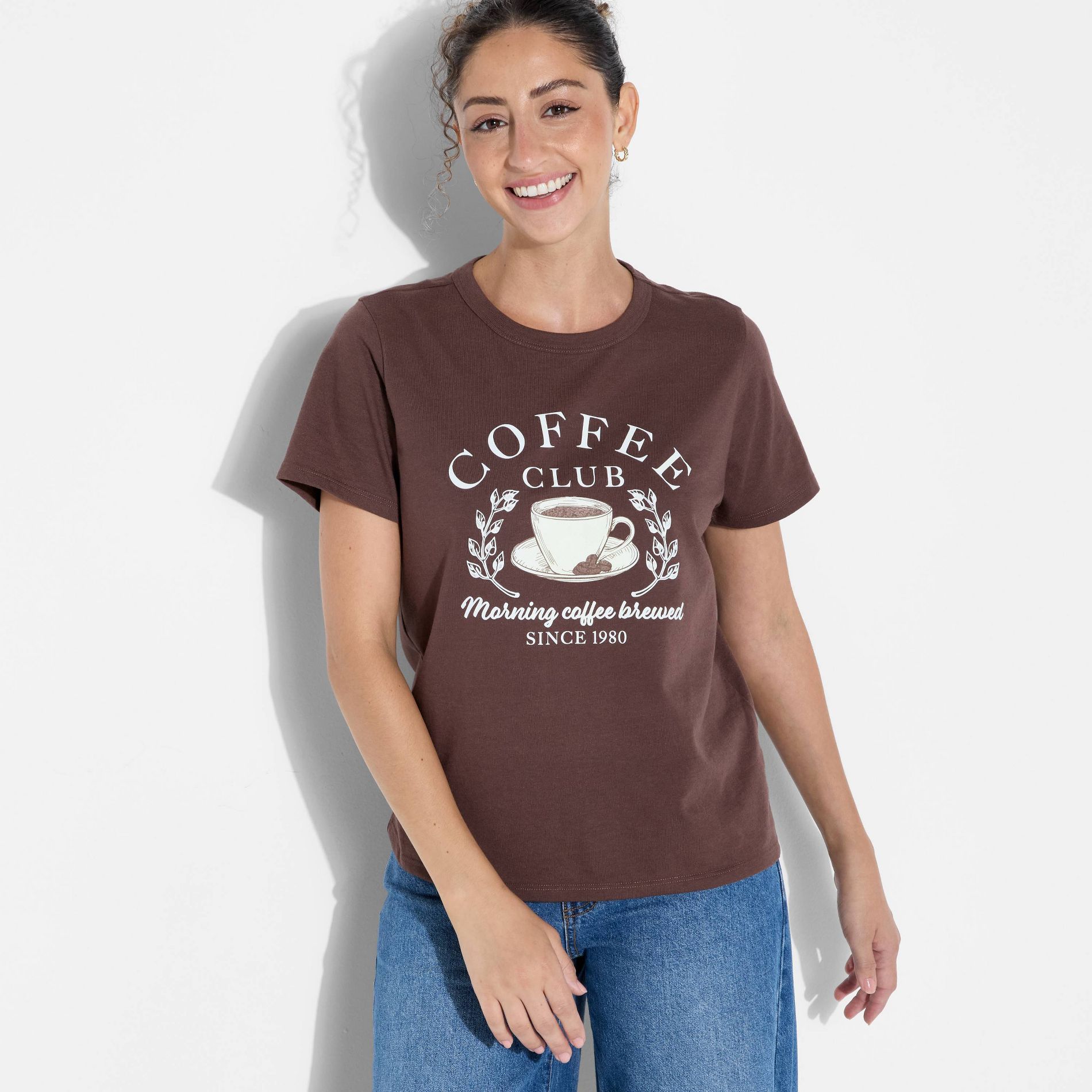 Women's Coffee Club Easy Short Sleeve Graphic T-Shirt - Brown