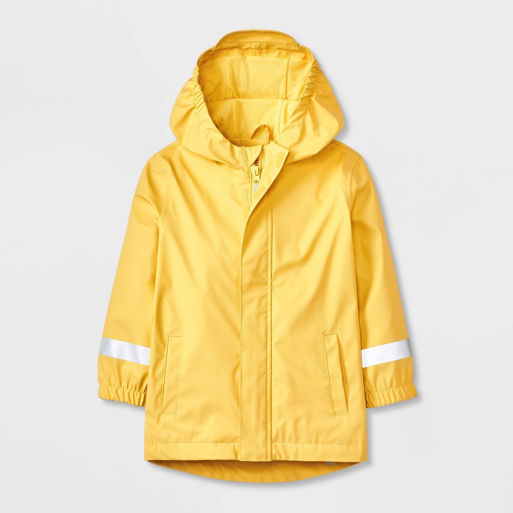 Toddler Solid Rain Coat - Cat & Jack™ Yellow 2T: Water-Resistant, Hooded, Elastic Cuffs, Reflective Details