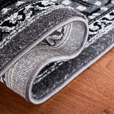 Grey and Black Hand-Knotted Oriental Rectangular Rug