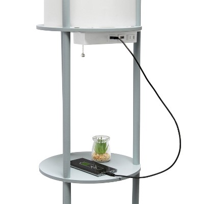 62.5" Gray Modern Shelf Etagere Floor Lamp with USB Ports